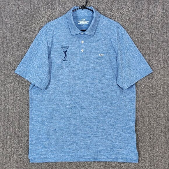 Vineyard Vines Performance Golf Polo Shirt Mens Large Heather Blue Short Sleeve - Picture 1 of 13
